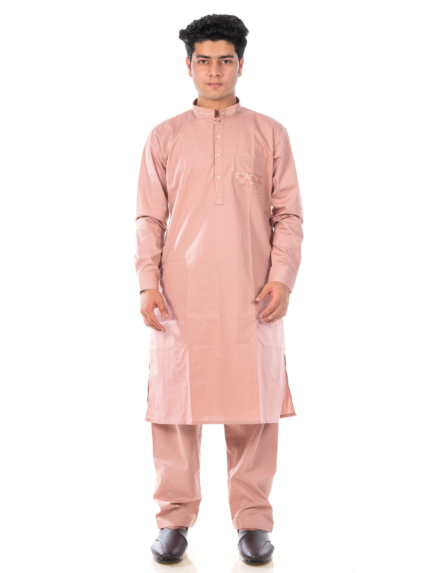 Pathani suit Cotton satin Pearl pink ,Light grey